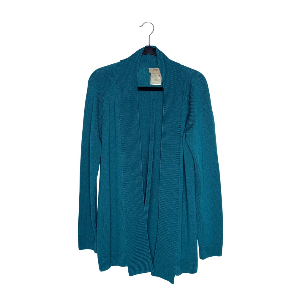 Fuzzi Cardigan Women M Teal Excellent 100% Virgin Wool Open Front Made In Italy